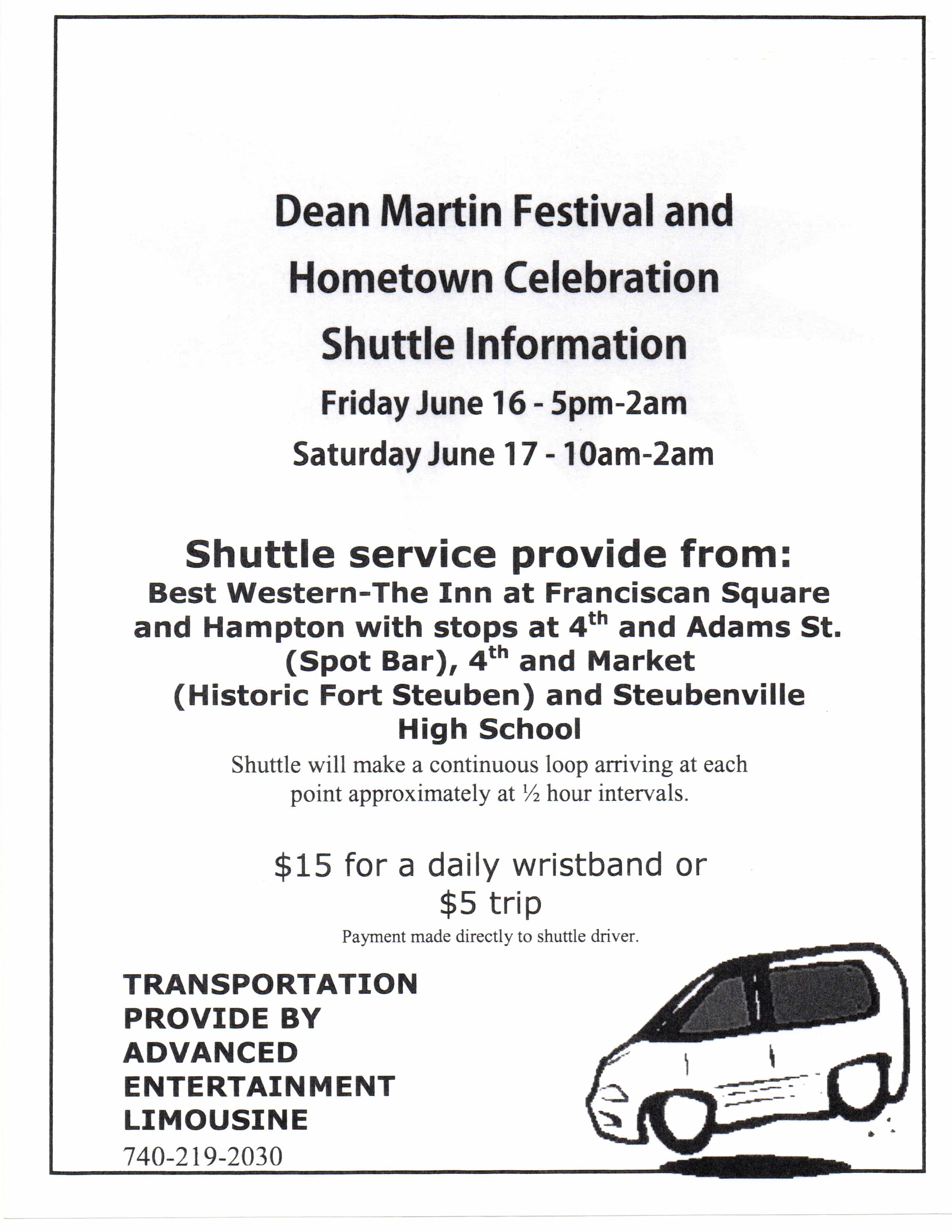 Shuttle Service Available for Dean Martin Festival Steubenville